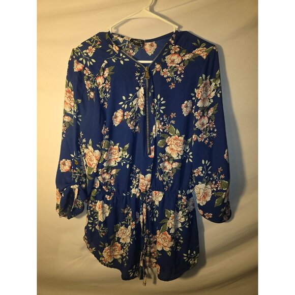 Rue 21 Size XL Blue Floral Tunic Top Shirt Blouse Zip Up Boho Vibes Womens - Picture 1 of 3